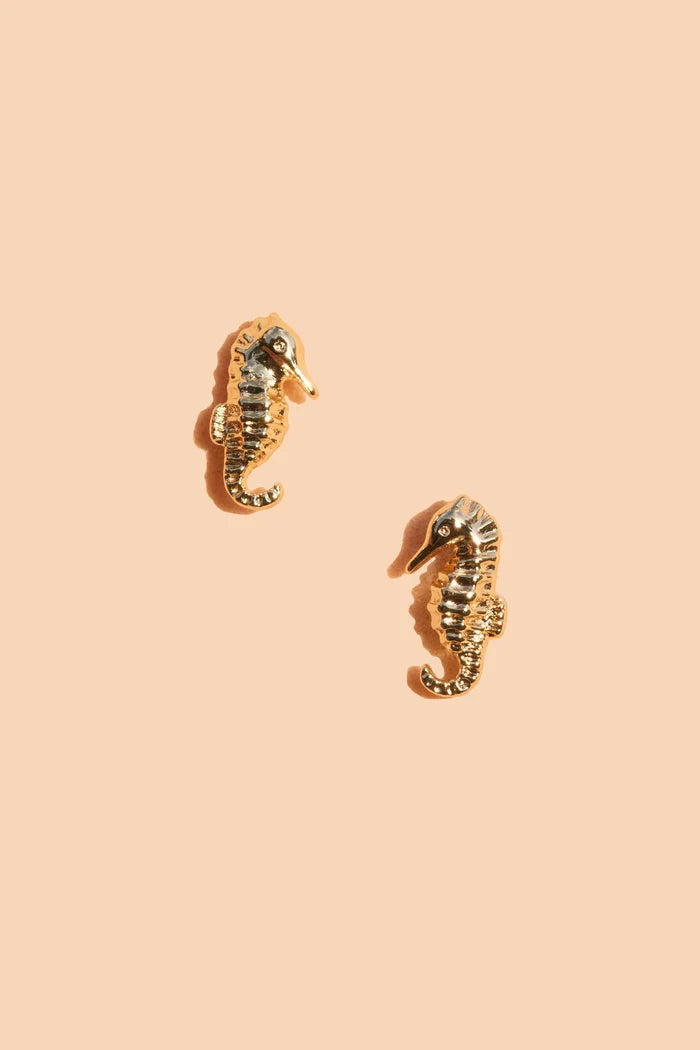 Gold Seahorse Studs