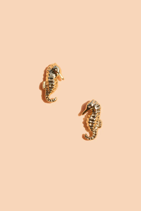 Gold Seahorse Studs