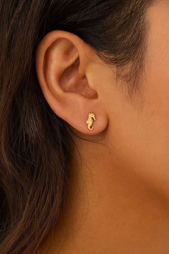 Gold Seahorse Studs