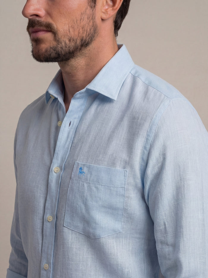 Gomera Slub Sky Solid Full Sleeve Tailored Fit Casual Cotton Shirt