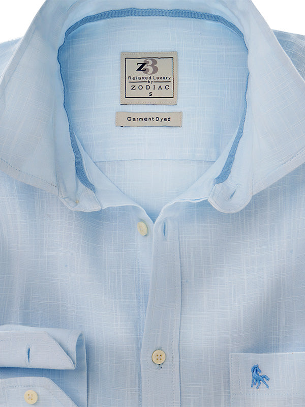 Gomera Slub Sky Solid Full Sleeve Tailored Fit Casual Cotton Shirt