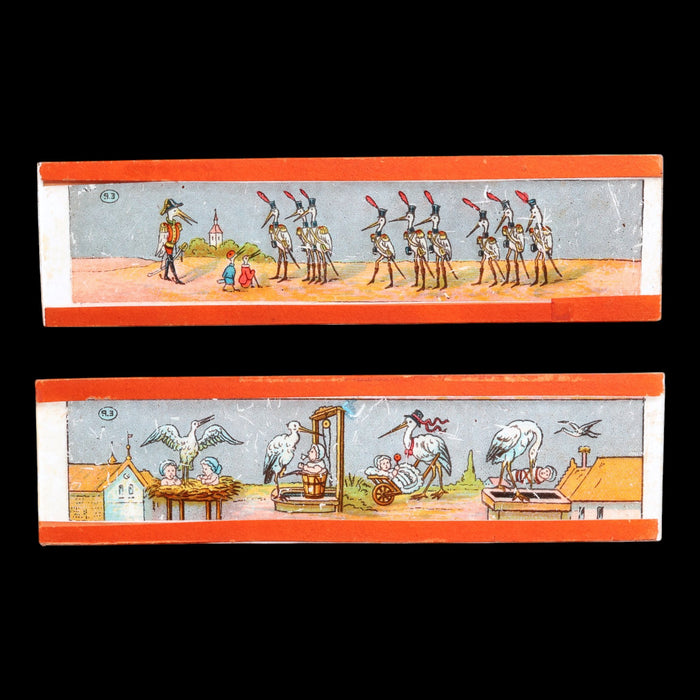 Group of 2 High Quality Magic Lantern Slides, Scenes of Storks - Late 1800s