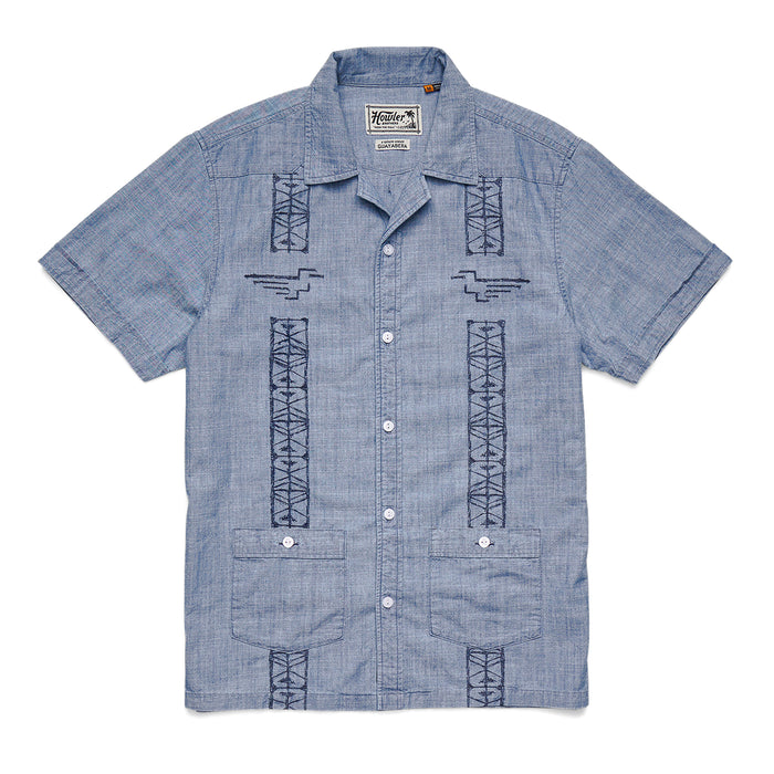 Guayabera Shirt | Pictographs : Washed Indigo Chambray | Howler Bros