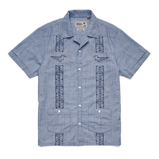 Guayabera Shirt | Pictographs : Washed Indigo Chambray | Howler Bros
