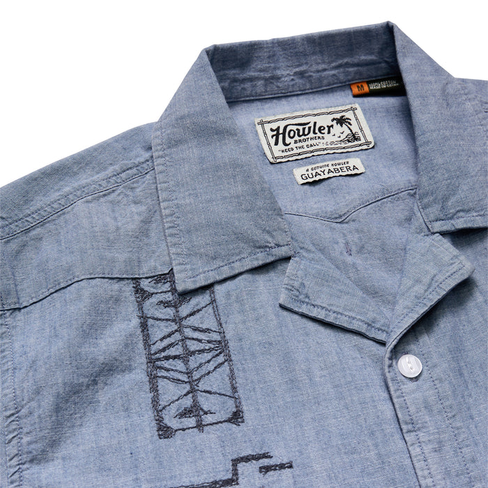 Guayabera Shirt | Pictographs : Washed Indigo Chambray | Howler Bros