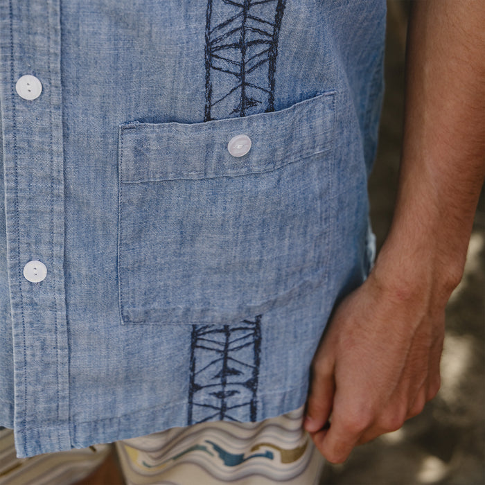 Guayabera Shirt | Pictographs : Washed Indigo Chambray | Howler Bros