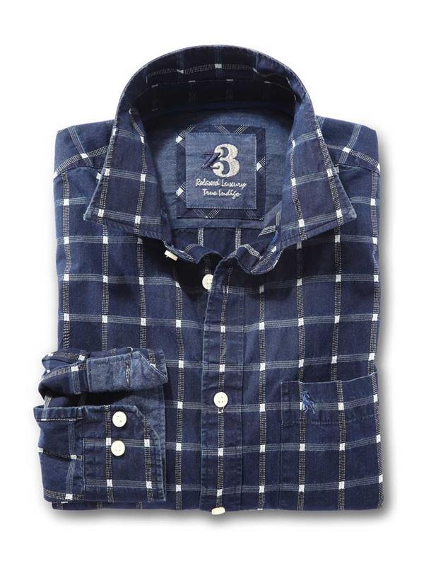 Gunhill Indigo Navy Check    Cotton Shirt