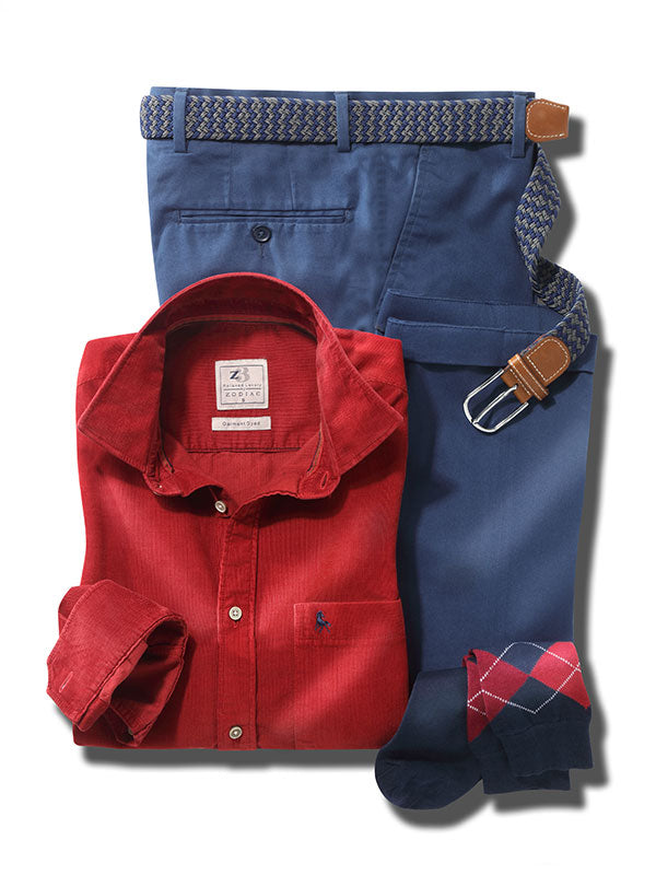 Innsbruck Red Corduroy Full sleeve single cuff   Cotton Shirt