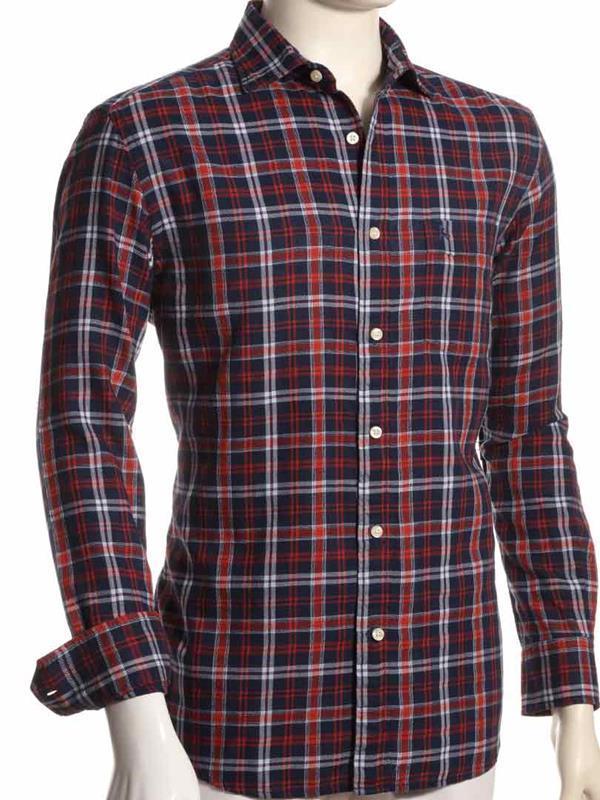 Jack Indigo Red Check Full sleeve single cuff   Cotton Shirt