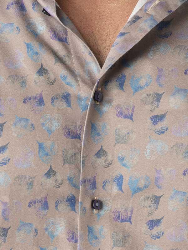 Jaimie Light Grey Printed Full Sleeve Single Cuff Slim Fit Party Wear Blended Shirt