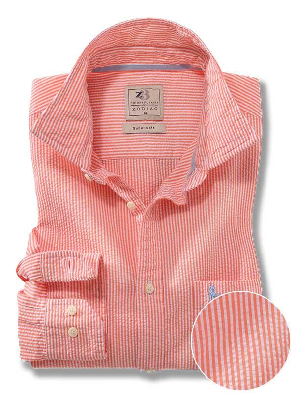 Liverpool Orange Striped|Seersucker Full sleeve single cuff   Cotton Shirt