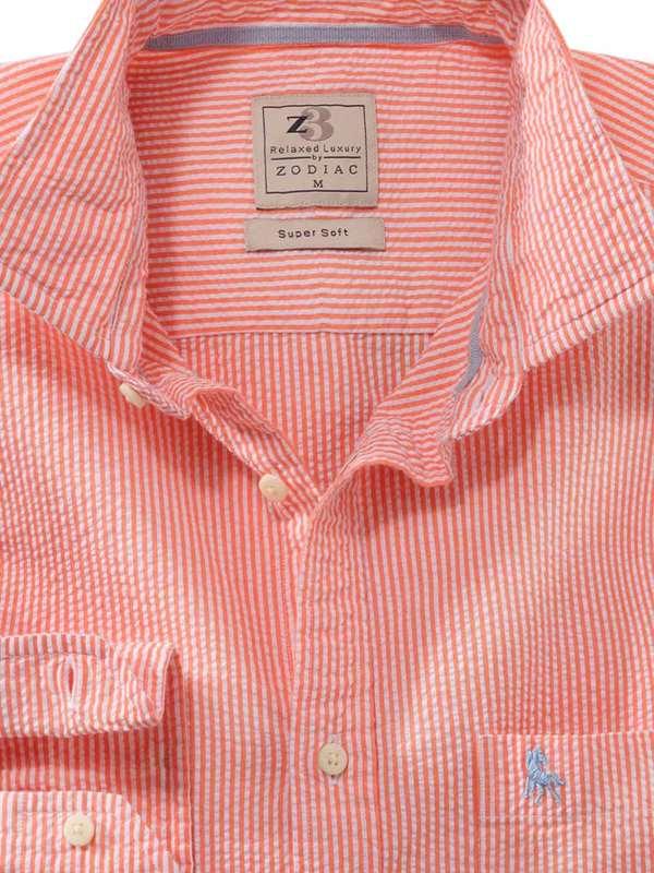 Liverpool Orange Striped|Seersucker Full sleeve single cuff   Cotton Shirt