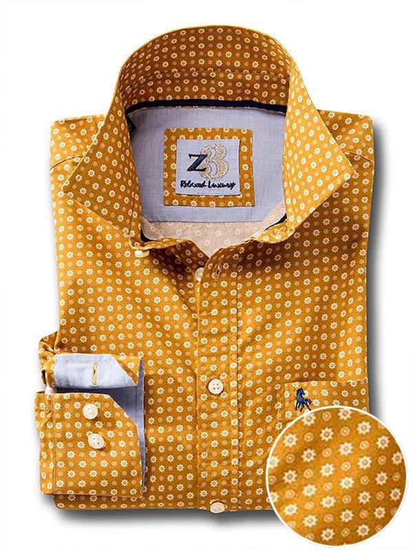 Lopez Ochre Printed Full sleeve single cuff   Cotton Shirt