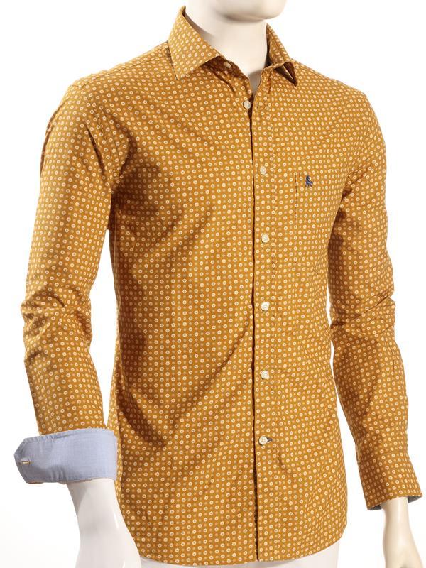 Lopez Ochre Printed Full sleeve single cuff   Cotton Shirt
