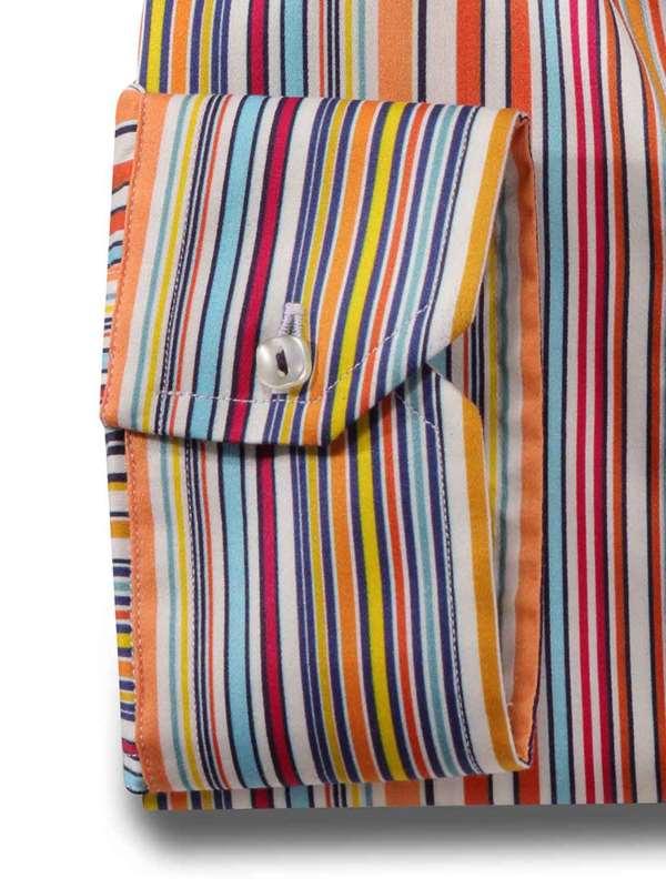 Lorenzo Orange Striped Full Sleeve Single Cuff Slim Fit  Party Wear Blended Shirt