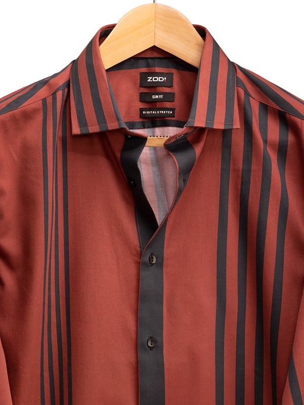 Lucas Burgundy Striped Full Sleeve Single Cuff Slim Fit Party Wear Blended Shirt