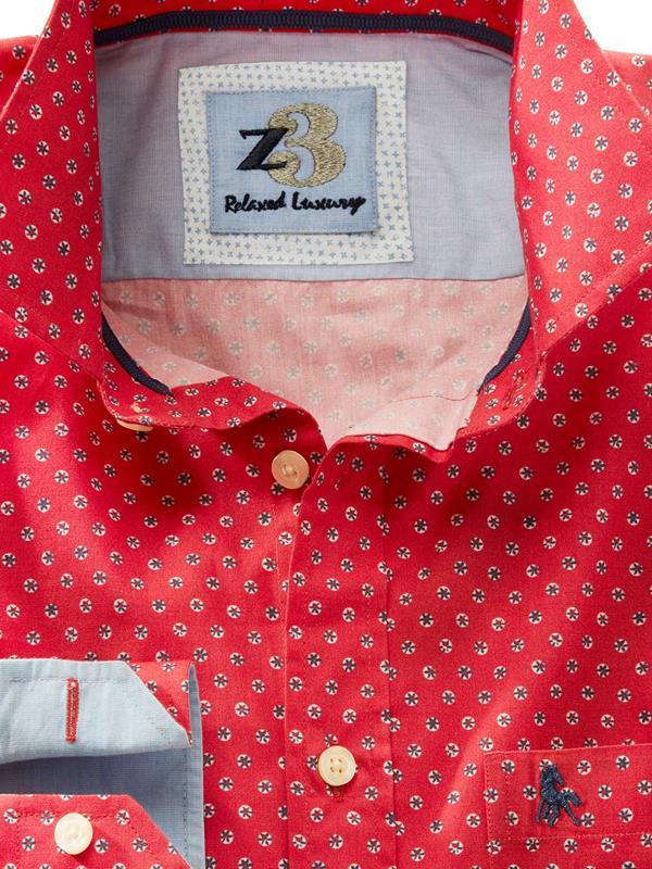 Maho Red Printed Full sleeve single cuff   Cotton Shirt