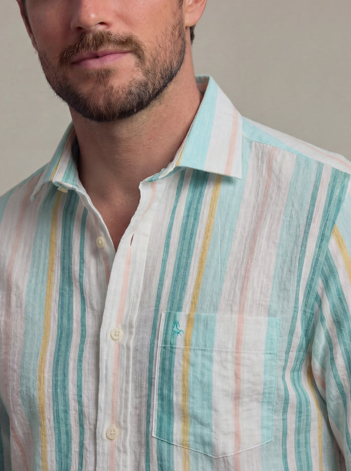 Majorca Seersucker Green Striped Full Sleeve Tailored Fit Casual Cotton Shirt