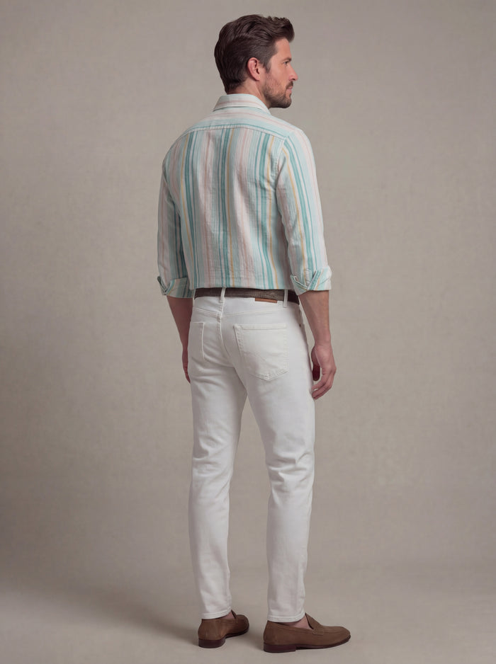 Majorca Seersucker Green Striped Full Sleeve Tailored Fit Casual Cotton Shirt
