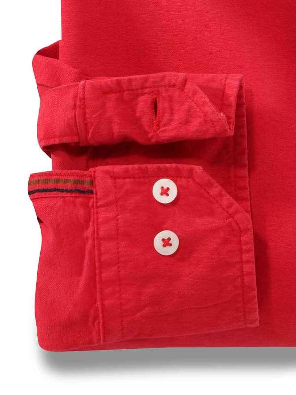 Manchester Oxford Organic Cotton Red Solid Full Sleeve Tailored Fit Casual Shirt