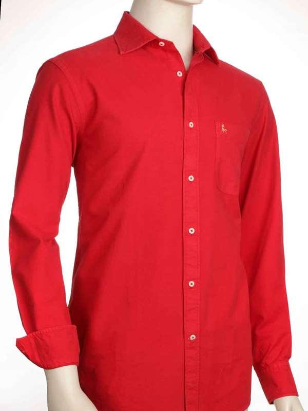 Manchester Oxford Organic Cotton Red Solid Full Sleeve Tailored Fit Casual Shirt