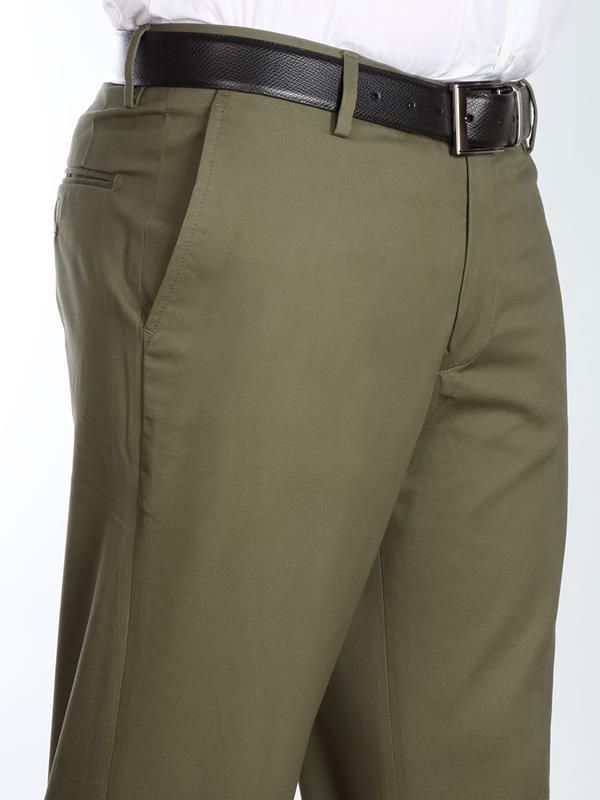 Mantova Olive Tailored Fit Cotton Trousers