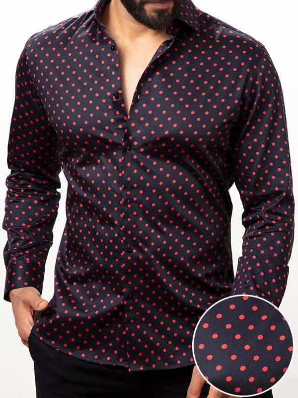 Manuel Black Printed Full Sleeve Single Cuff Slim Fit Party Wear Blended Shirt