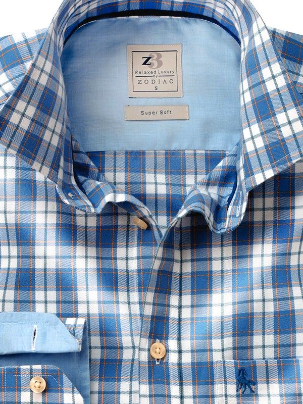 Matias Twill Check Blue Full Sleeve Tailored Fit Casual Cotton Shirt
