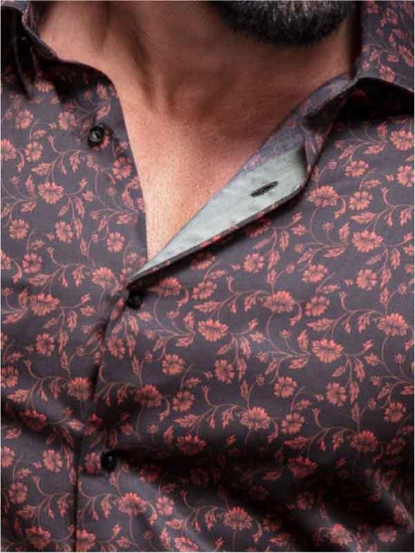 Mendes Red Printed Full Sleeve Single Cuff Slim Fit Party Wear Blended Shirt
