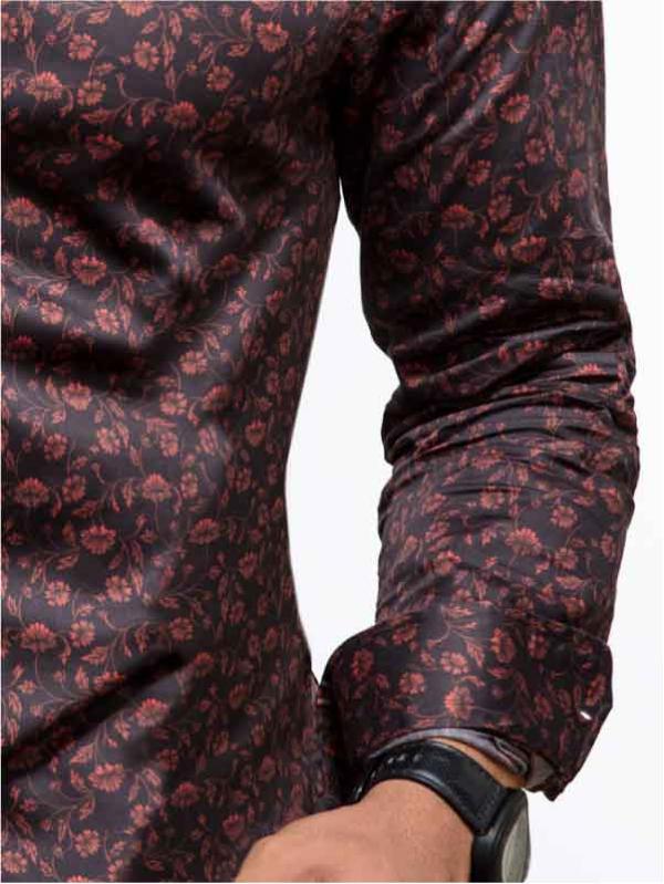 Mendes Red Printed Full Sleeve Single Cuff Slim Fit Party Wear Blended Shirt