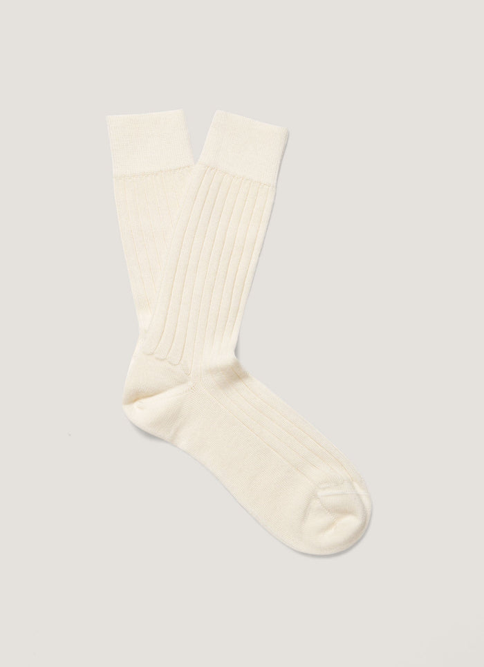 Men's Merino Wool Ribbed Socks in Archive White