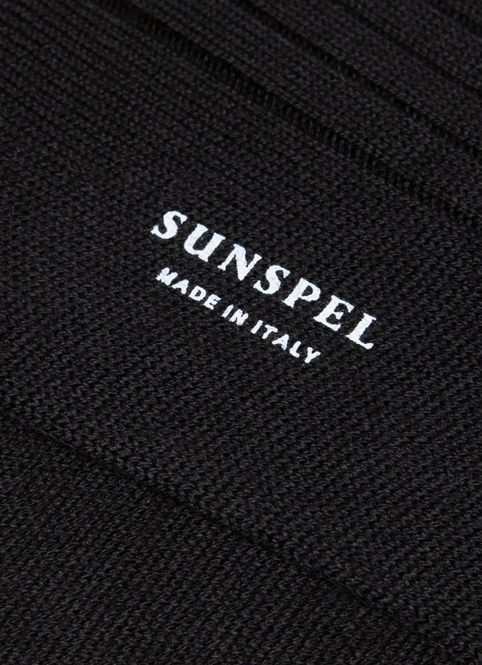 Men's Merino Wool Ribbed Socks in Black