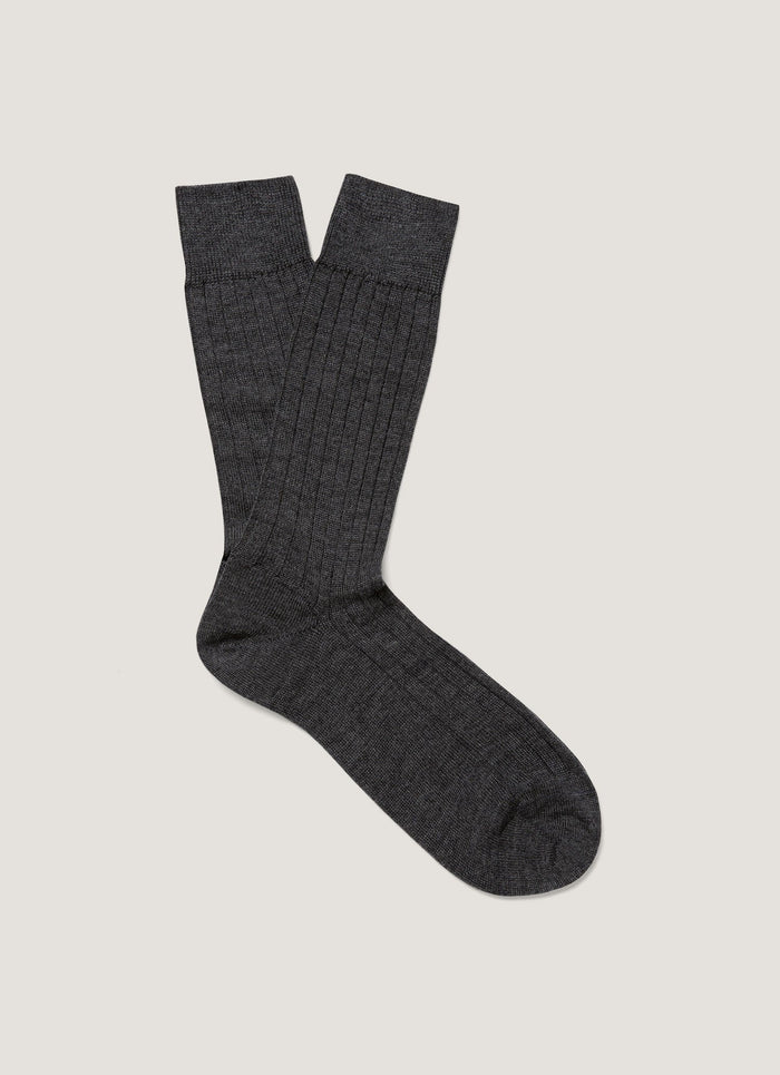 Men's Merino Wool Ribbed Socks in Charcoal Melange