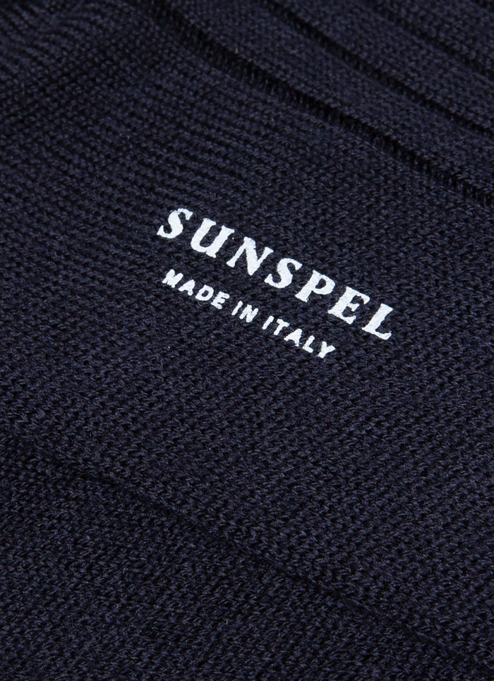 Men's Merino Wool Ribbed Socks in Navy