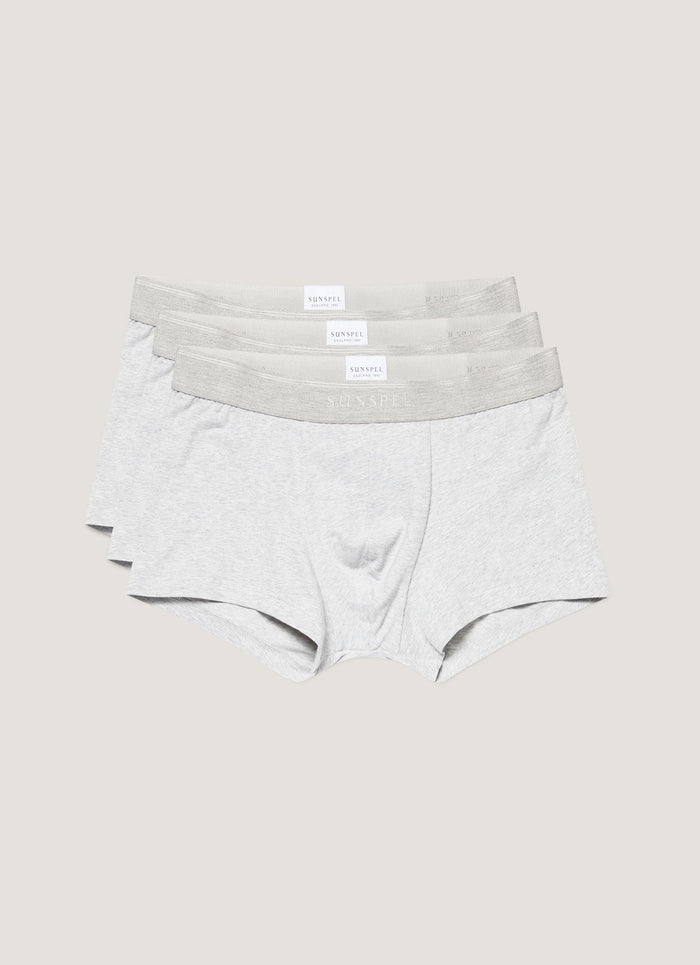 Men's Stretch Cotton Trunks 3-Pack in Grey Melange
