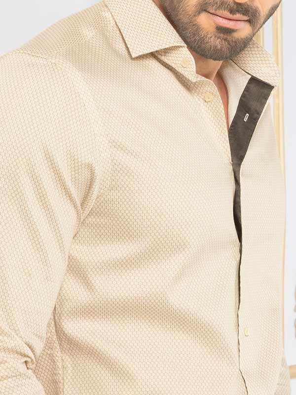 Murphy Ochre Printed Full Sleeve Single Cuff Slim Fit Party Wear Blended Shirt