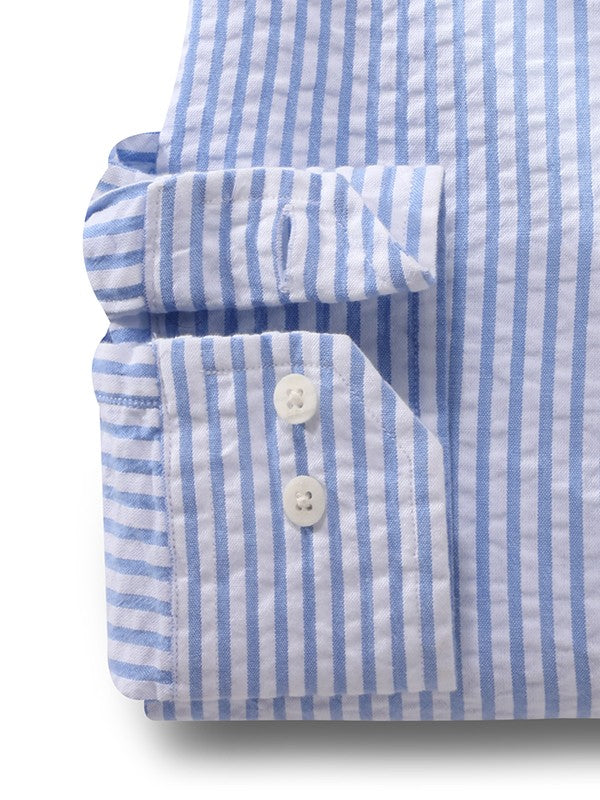 Nairobi Seersucker Sky Striped Full Sleeve Tailored Fit Casual Cotton Shirt