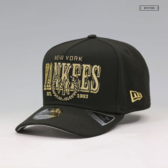 NEW YORK YANKEES THE LAUREL JET BLACK GOLDEN METALLIC 9FIFTY A-FRAME NEW ERA SNAPBACK HAT