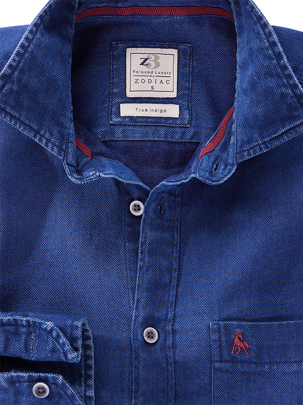 Norris True Indigo Navy Solid Full Sleeve Tailored Fit Casual Cotton Shirt