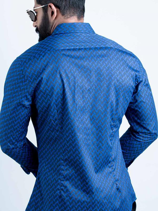 Otto Cobalt Printed Full Sleeve Single Cuff Slim Fit Party Wear Blended Shirt