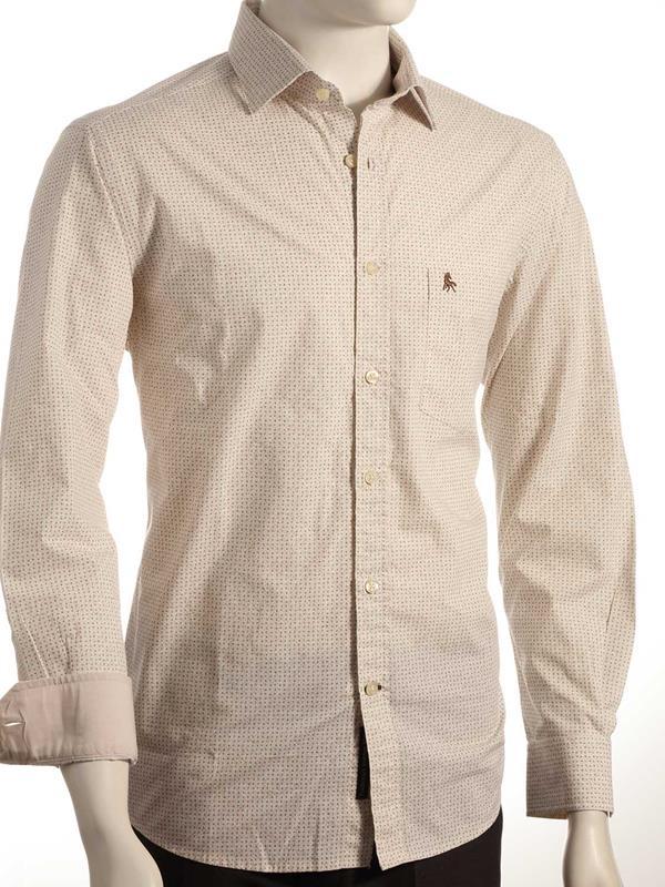 Ozil Cream Printed Full sleeve single cuff   Cotton Shirt