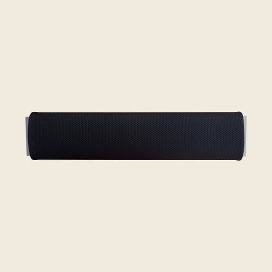 Black mesh-textured padded cover wrapped around a Guillotine Tower top bar.