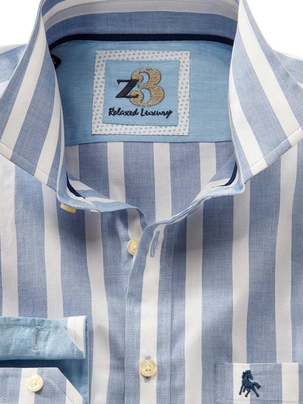 Paraiso Blue Striped Full sleeve single cuff   Cotton Shirt