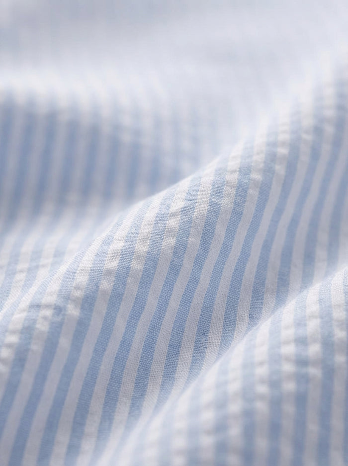 Pasman Seersucker Sky Striped Full Sleeve Tailored Fit Casual Cotton Shirt