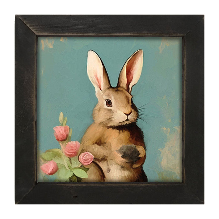 Pastel bunny with roses - Framed Art