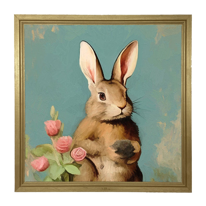Pastel bunny with roses - Framed Art