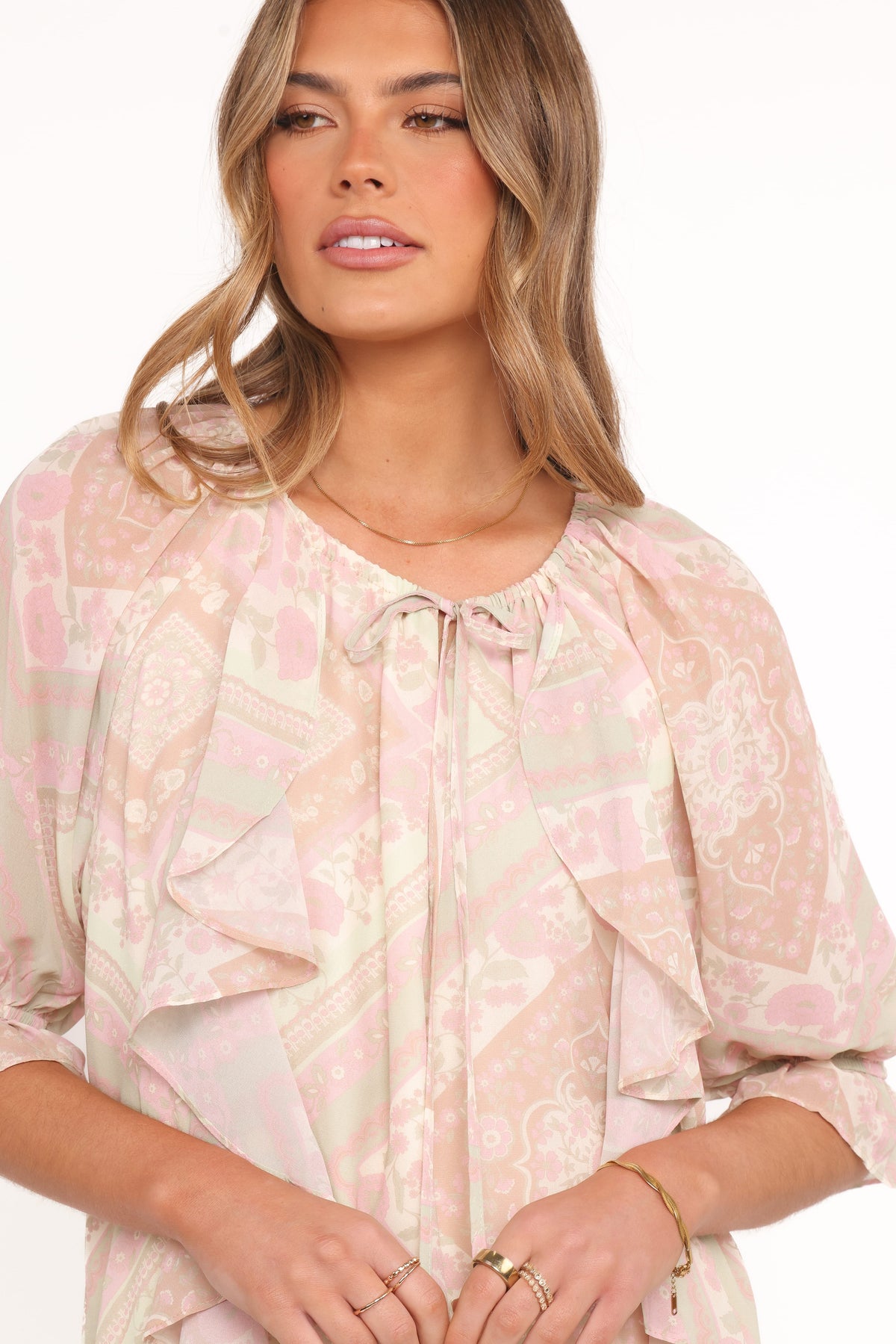 Arletta Ruffle Top - Sage Paisley