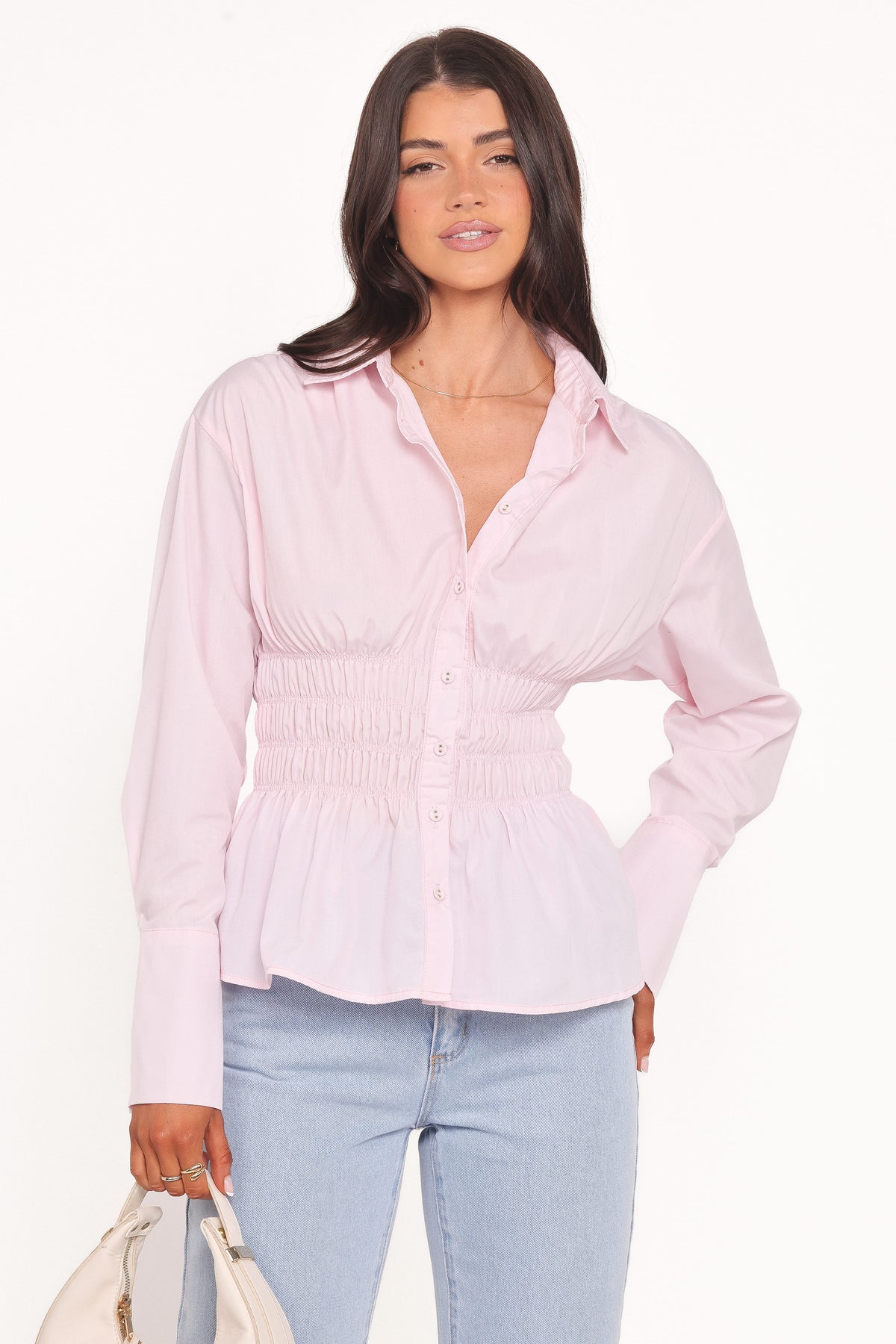Cameron Shirred Shirt - Pale Pink