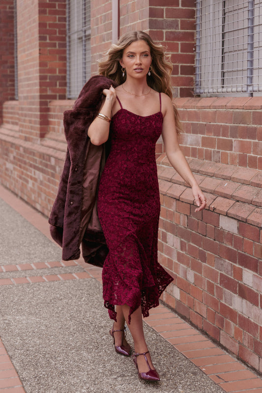 Lorde Midi Dress - Burgundy Lace