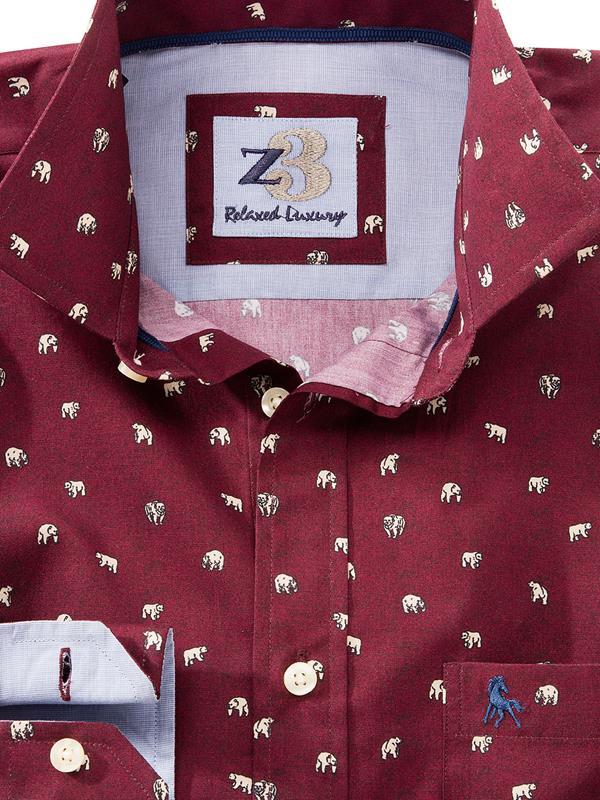 Polar Burgundy Printed Full sleeve single cuff   Cotton Shirt